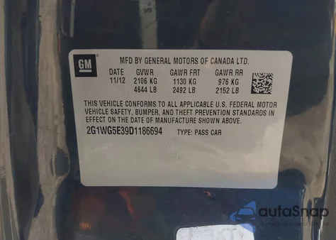 2013 Chevrolet Impala Lt z USA, uszkodzony, nr VIN 2G1WG5E39D1186694